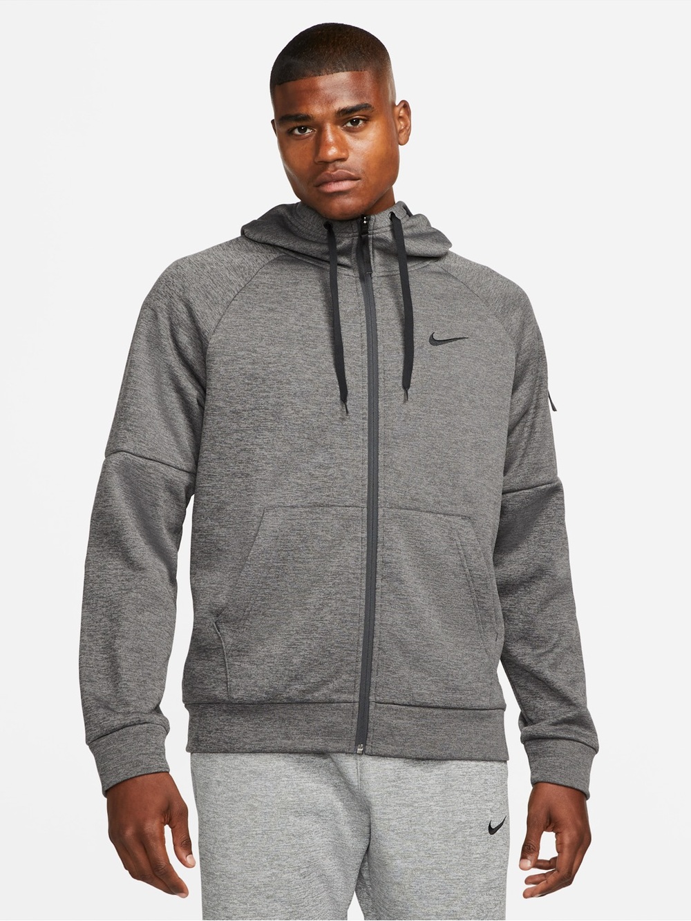 Nike Therma Men's Therma-FIT Full-Zip Fitness Zip Up Hoodie in Dark Gray